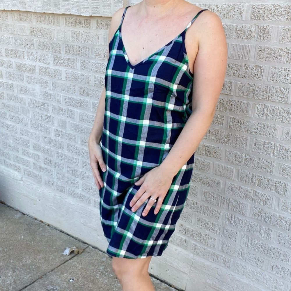 Plaid V-Neck Slip Dress